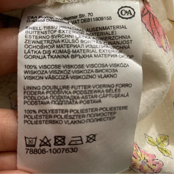 Clockhouse size 42/L/XL flower bird butterfly print ruffle dress viscose - Picture 12 of 13